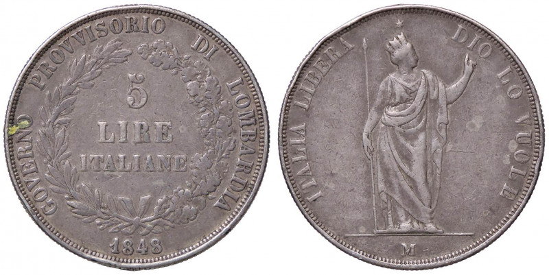 ZECCHE ITALIANE - MILANO - Governo Provvisorio (1848) - 5 Lire 1848 Pag. 213; Mo...