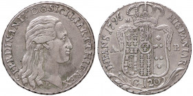 ZECCHE ITALIANE - NAPOLI - Ferdinando IV di Borbone (primo periodo, 1759-1799) - Piastra 1796 P.R. 62; Mont. 214 AG
bel BB