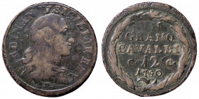 ZECCHE ITALIANE - NAPOLI - Ferdinando IV di Borbone (primo periodo, 1759-1799) - Grano 1790 P.R. 114b; Mont. 288 NC CU Sigle P C-C
qBB/BB