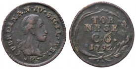 ZECCHE ITALIANE - NAPOLI - Ferdinando IV di Borbone (primo periodo, 1759-1799) - 6 Cavalli 1792 P.R. 133; Mont. 311 CU
BB+