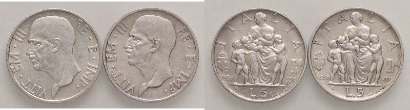 SAVOIA - Vittorio Emanuele III (1900-1943) - 5 Lire 1936 e 1937 Fecondità Pag. 7...