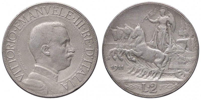 SAVOIA - Vittorio Emanuele III (1900-1943) - 2 Lire 1911 Quadriga lenta Pag. 734...