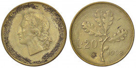 REPUBBLICA ITALIANA - Repubblica Italiana (monetazione in lire) (1946-2001) - 20 Lire 1958 Mont. 8 BT Contromarca di annullo
BB