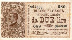 CARTAMONETA - BUONI DI CASSA - Vittorio Emanuele III (1900-1943) - 2 Lire 28/12/1917 - Serie 80-100 Alfa 32; Lireuro 7C RR Giu. Dell'Ara/Righetti
bel...