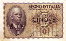 CARTAMONETA - BIGLIETTI DI STATO - Vittorio Emanuele III (1900-1943) - 5 Lire 1940 - XVIII Alfa 60; Lireuro 13A Grassi/Porena/Cossu
qFDS
