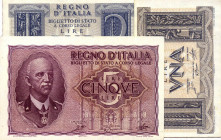CARTAMONETA - BIGLIETTI DI STATO - Vittorio Emanuele III (1900-1943) - 5 Lire 1944 - XXII Alfa 61; Lireuro 13B Grassi/Porena/Cossu Assieme a 2 e 1 lir...
