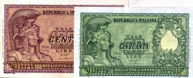 CARTAMONETA - BIGLIETTI DI STATO - Repubblica Italiana (monetazione in lire) (1946-2001) - 100 Lire - Italia elmata e 50 Lire 31/12/1951 Lireuro 24A e...