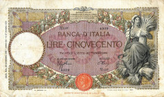 CARTAMONETA - BANCA d'ITALIA - Vittorio Emanuele III (1900-1943) - 500 Lire - Capranesi 22/12/1937 - Fascio I° tipo Alfa 512; Lireuro 29M R Azzolini/U...