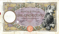 CARTAMONETA - BANCA d'ITALIA - Vittorio Emanuele III (1900-1943) - 500 Lire - Capranesi 27/02/1940 - Fascio I° tipo Alfa 517; Lireuro 29R Azzolini/Urb...