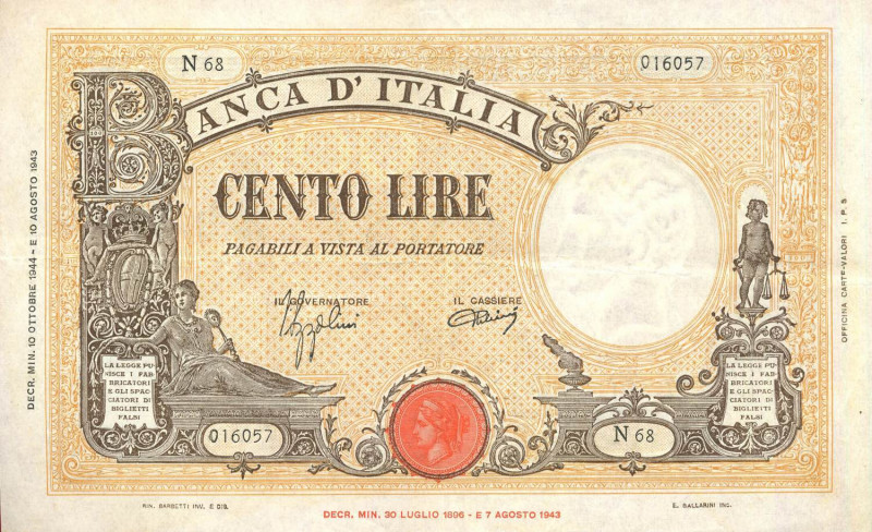 CARTAMONETA - BANCA d'ITALIA - Luogotenenza (1944-1946) - 100 Lire - Barbetti 10...