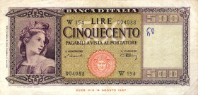 CARTAMONETA - BANCA d'ITALIA - Repubblica Italiana (monetazione in lire) (1946-2001) - 500 Lire - Italia 10/02/1948 Alfa 545sp; Lireuro 39Ba RR Sostit...