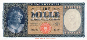 CARTAMONETA - BANCA d'ITALIA - Repubblica Italiana (monetazione in lire) (1946-2001) - 1.000 Lire - Medusa 25/09/1961 Alfa 699; Lireuro 54E R Carli/Ri...