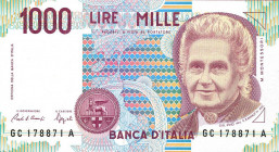 CARTAMONETA - BANCA d'ITALIA - Repubblica Italiana (monetazione in lire) (1946-2001) - 1.000 Lire - Montessori 10/03/1993 Alfa 736; Lireuro 58C Ciampi...