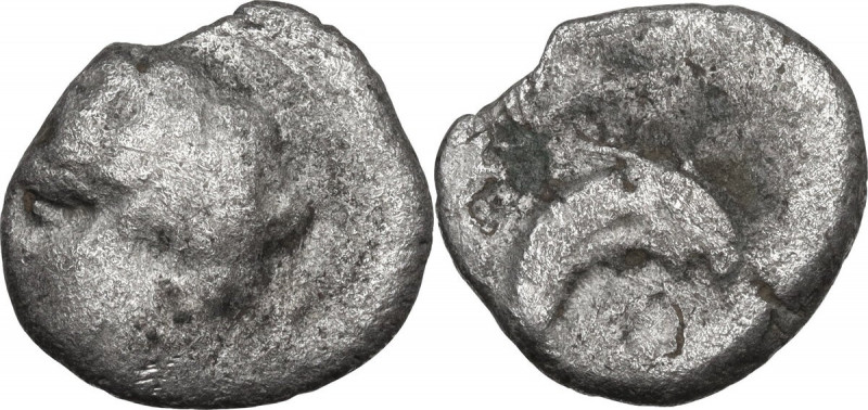 Greek Italy. Etruria, Populonia. AR 10 Asses, 3rd century BC. Obv. Laureate male...