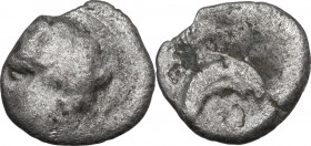 Greek Italy. Etruria, Populonia. AR 10 Asses, 3rd century BC. Obv. Laureate male (or female) head left. Rev. Uncertain (dolphin?). Cf. Vecchi EC 72 (r...