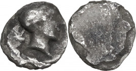 Greek Italy. Etruria, Populonia. AR 0.5-As (Sembella), 3rd century BC. Obv. Male head right; behind, V. Linear border. Rev. Blank. Vecchi EC 111 ; HN ...