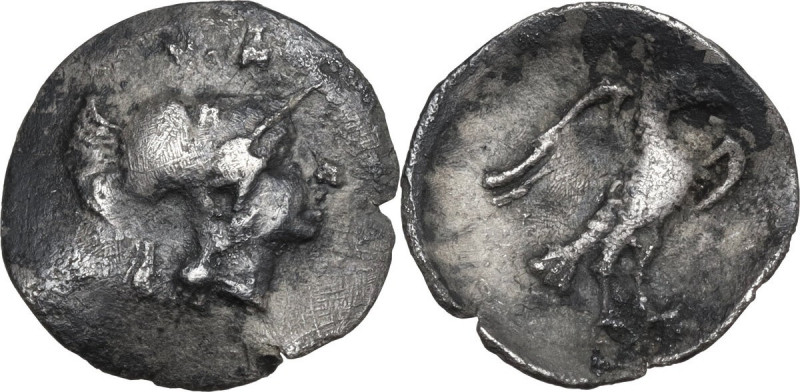 Greek Italy. Central Italy, Alba Fucens. AR Obol, c. 280-275 BC. Obv. Head of Mi...