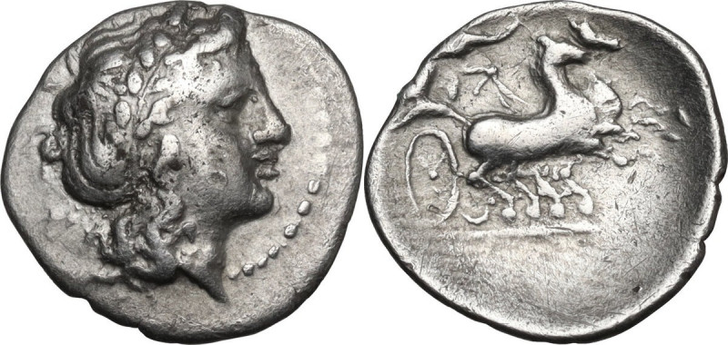 Greek Italy. Southern Apulia, Neapolis. AR Triobol, c.300-275 BC. Obv. Laureate ...