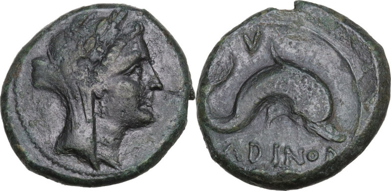 Greek Italy. Eastern Italy, Larinum. AE Sextans, 250-225 BC. Obv. Laureate and v...