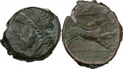 Greek Italy. Northern Apulia, Arpi. AE 21 mm, 325-275 BC. Obv. Laureate head of Zeus left. Before, thunderbolt. Rev. Boear right; above, spear; in exe...