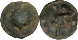 Greek Italy. Northern Apulia, Luceria. AE Biunx, c. 217-212 BC. Obv. Scallop shell. Rev. Astragalos; above, two pellets; below, L. HN Italy 677d; Vecc...