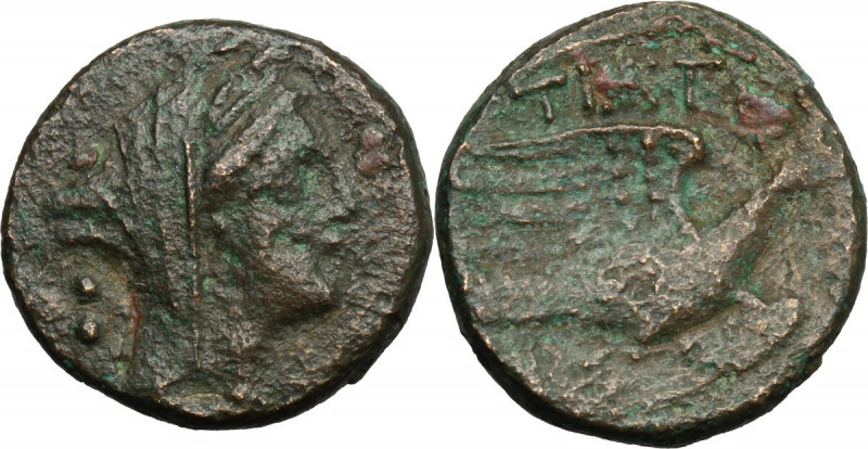 Greek Italy. Northern Apulia, Teate. AE Biunx, c. 225-200 BC. Obv. Laureate, and...