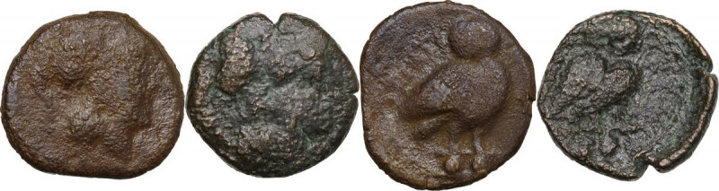 Greek Italy. Northern Apulia, Teate. Lot of 2 AE Biunces, 225-200 BC. Obv. Head ...