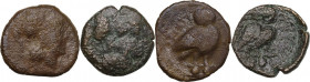 Greek Italy. Northern Apulia, Teate. Lot of 2 AE Biunces, 225-200 BC. Obv. Head of Athena right. Rev. TIATI. Owl right, wings closed; below, two pelle...