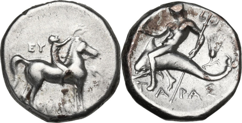 Greek Italy. Southern Apulia, Tarentum. AR Nomos, 272-235 BC. The Roman alliance...
