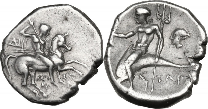 Greek Italy. Southern Apulia, Tarentum. AR Nomos c. 272-240 BC. Obv. Nude youth ...