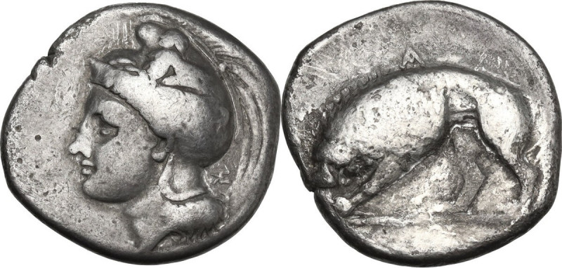 Greek Italy. Northern Lucania, Velia. AR Didrachm, c. 334-300 BC. Obv. Helmeted ...