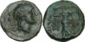 Greek Italy. Bruttium, Petelia. AE Sextans, 2nd century BC. Obv. Laureate head of Apollo right; behind, two pellets. Rev. ΠETEΛI – NΩN. Artemis Phosph...