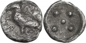 Sicily. Akragas. AR Pentonkion, c. 460-450/446 BC. Obv. AKPA. Sea eagle standing left, with closed wings, on Ionic capital. Rev. Five pellets. HGC 2 1...