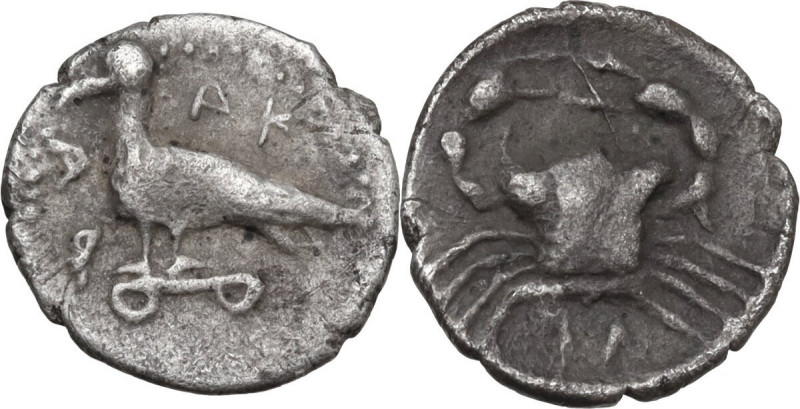 Sicily. Akragas. AR Litra, c. 450/446-439 BC. Obv. Sea eagle standing left on Io...