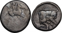 Sicily. Gela. AR Didrachm, c. 490/85-480/75 BC. Obv. Horseman riding right, preparing to cast javelin. Rev. Forepart of man-headed bull right; CEΛAΣ a...