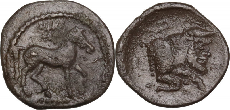 Sicily. Gela. AR Litra, 465-450 BC. Obv. Horse standing right; above, wreath. Re...