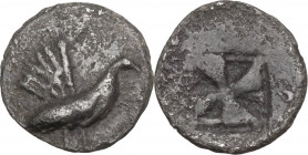Sicily. Himera. AR Litra, c. 515-500 BC. Obv. Hen standing right. Rev. Mill-sail pattern within incuse square. HGC 2 426; SNG Cop. 297 var. (hen left)...