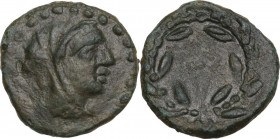 Sicily. Panormos. AE 12 mm (Uncia?). Late 2nd century BC. Obv. Veiled head of Ceres right. Dotted border. Rev. Pellet within corn-ears wreath. Apparen...