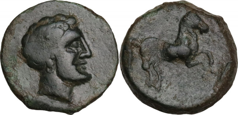 Sicily. Solus. AE 13.5 mm, late 4th-early 3rd centuries BC. Obv. Bearded male he...