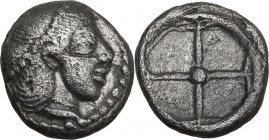Sicily. Syracuse. Hieron I (478-466 BC). AR Litra, c. 475-470 BC. Obv. Diademed head of Arethusa right. Rev. Wheel with four spokes. HGC 2 1371; SNG A...