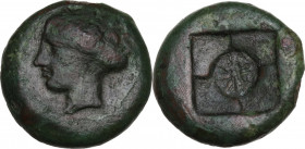Sicily. Syracuse. Dionysios I (405-367 BC). AE Hemilitron, 405-375 BC. Obv. Head of Arethusa left. Rev. Incuse square with four fields; in the centre,...
