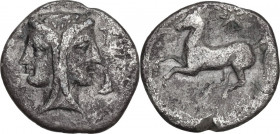 Sicily. Syracuse. Timoleon and the Third Democracy (344-317 BC). AR 2 Litrai, c. 344-339/8 BC. Obv. Janiform female head; to right, dolphin downward. ...