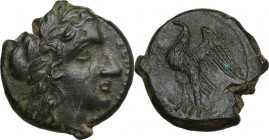 Sicily. Syracuse. Hiketas (287-278 BC). AE Litra. Obv. Youthful head of Zeus Hellanios right. Rev. Eagle standing left on thunderbolt, with wings spre...