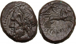 Sicily. Syracuse. Roman rule. AE 22 mm. after 212 BC. Obv. Laureate head of Zeus left. Rev. ΣΥΡΑΚΟΣΙΩΝ. Biga right, driven by Nike. HGC 2 1474; CNS II...