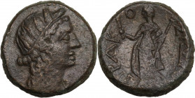 Sicily. Syracuse. Roman Rule. AE 20.5 mm. after 212 BC. Obv. Head of Kore right, wearing wreath of grain. Rev. ΣYPΑΚΟΣΙΩΝ. Demeter standing left, hold...