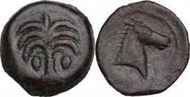 Punic Sardinia. AE 19.5 mm. c. 330-300 BC, uncertain mint. Obv. Palm tree with two clusters of dates and three branches on each side, one on top. Rev....