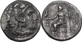 Continental Greece. Kings of Macedon. Alexander III "the Great" (336-323 BC). AR Drachm. Struck under Menander, c. 324/3 BC. Sardes mint. Obv. Head of...