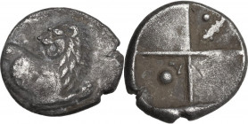 Continental Greece. Thrace, Chersonesos. AR Hemidrachm, c. 386-338 BC. Obv. Forepart of lion right, head left. Rev. Quadripartite incuse square with a...