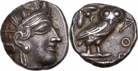 Continental Greece. Attica, Athens. AR Tetradrachm, c. 454-404 BC. Obv. Helmeted head of Athena right, with frontal eye. Rev. AΘE. Owl standing right,...