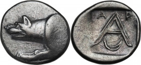 Continental Greece. Argolide, Argos. AR Triobol or Hemidrachm, c. 330-270 BC. Obv. Forepart of wolf left. Rev. Large A; A-P above, voiled crescent bel...